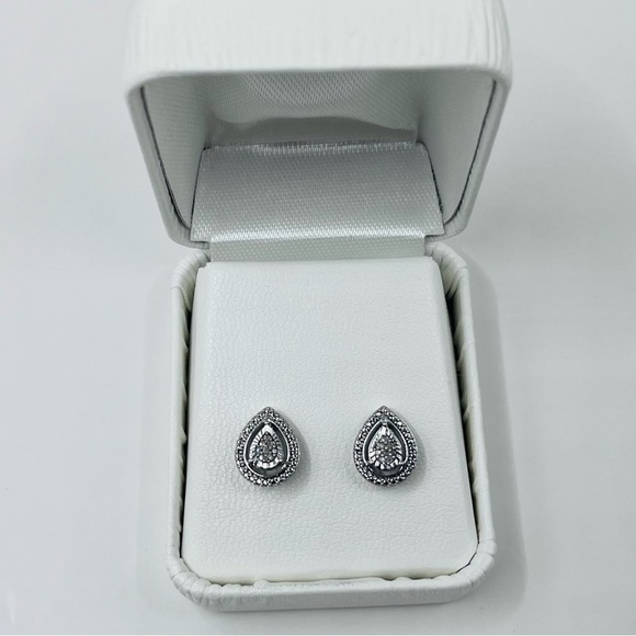 Pear Cut Natural Diamond Stud Earrings Sterling Silver - Picture 4 of 5